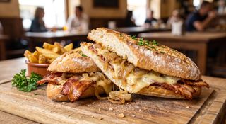 Bocadillo De Bacon Con Queso Y Cebolla