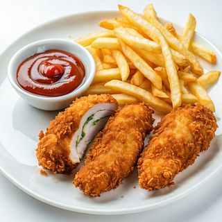 Panierowane polędwiczki drobiowe 3szt z frytkami 150g
