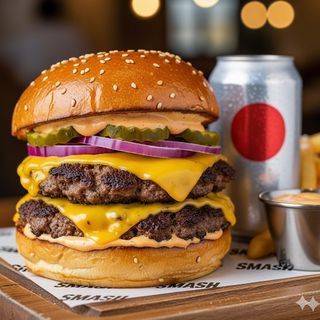 Smash double cheese burger + Patatine + Bevanda