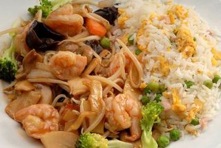 Gambas com Cogumelos Shitake e Arroz