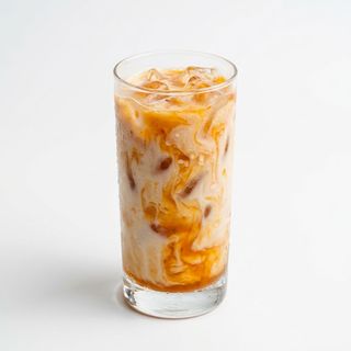 Peach iced cube latte