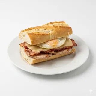 Bocadillo Lomo con Bacón y Queso con Huevo Frito
