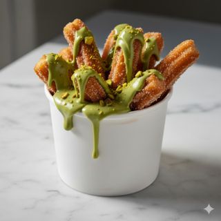 Tarrina de churros con pistacho (ración)