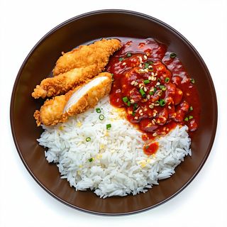 107. Arroz Con Chuleta De Pollo Con Salsa Katsu