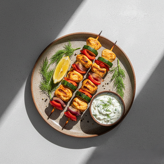 Frigărui de pui cu legume și sos tzatziki