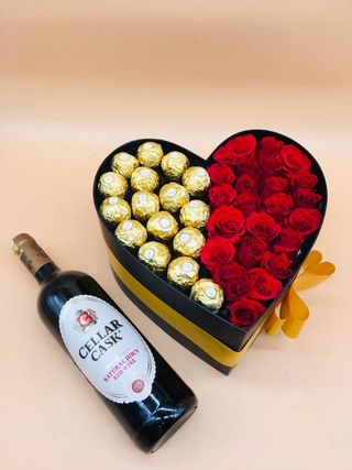 Heart Box: Half & Half Heart Flower Box With 16Pcs Of Chocs - Medium