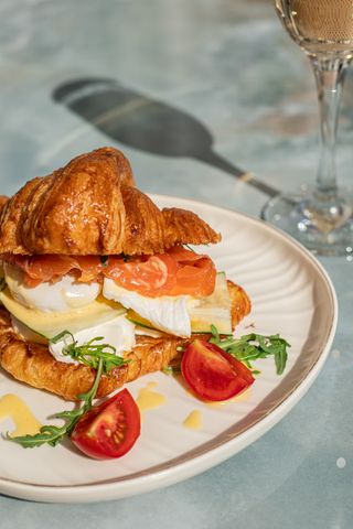 Poached egg Croissant with Salmon