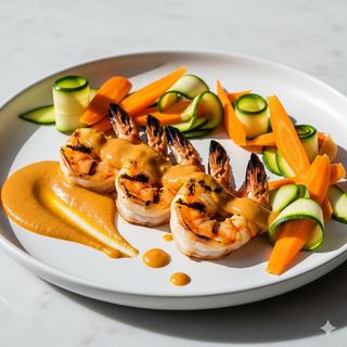 Gamberoni con salsa sate thai alla piastra