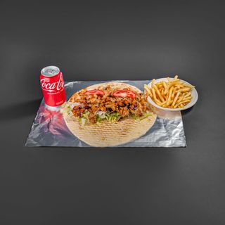 Doner durum con refresco y patatas