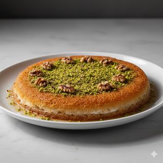 Kunafa con salsa di pistacchio e noci