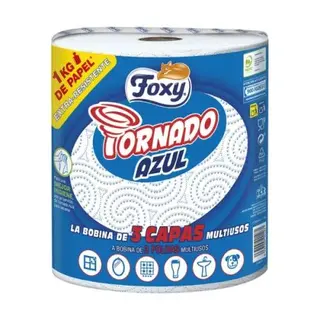 Papel De Cocina 3 Capas Tornado Azul Foxy 1 Rollo.