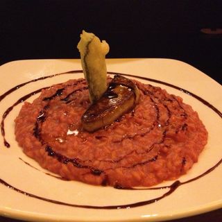 Risotto alle barbabietole con fegato d'anatra alla piastra