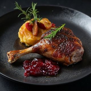 Slow Cooked Duck Leg with Cranberry Con fi t