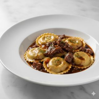 Ravioli de rabo de toro con salsa de rabo de toro