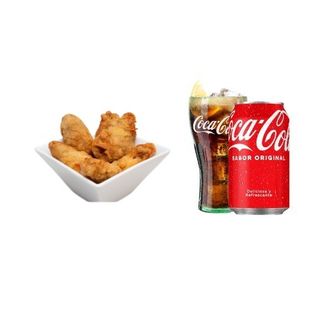 Alitas de pollo fritas (7 uds.) con patatas y bebida