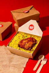 Original fried rice with stewed fried chicken