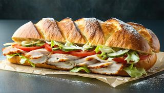 Panino con pollo aromatizzato, lattuga e pomodoro