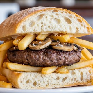 Hamburger, patatine e funghi