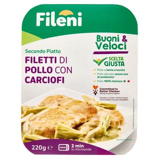 Fileni Buoni & Veloci Secondo Piatto Filetti di Pollo con Carciofi 0,220 kg
