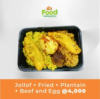 Jollof + Fried + Plantain + Beef and Egg
