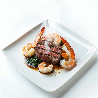 82. Ternera Con Gambas A La Plancha