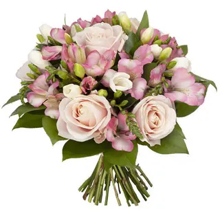 Buchet cu trandafiri, frezii si alstoemeria