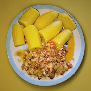 Ripe Plantain Porridge or Shredded Chicken