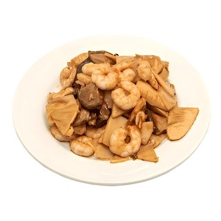 Gambas con bambú y setas