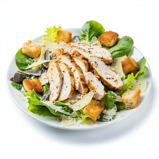 Ensalada César con Pollo, picatostes, parmesano, anchoas y salsa César