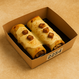 Gran Canelón de Confit de Pato y Peras con Bechamel de Parmesano y Setas