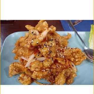 Pollo con salsa dulce y picante