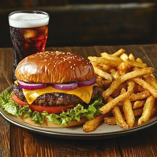 Hamburger manzo + patatine + bevanda 33 cl