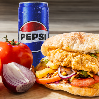 MENIU PITĂ ȘNIȚEL 450g + BĂUTURĂ