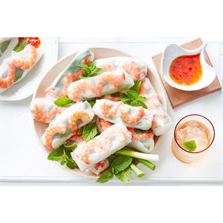 Prawns With Rice or Noodles + Spring Roll
