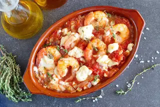 Saganaki cu crevete