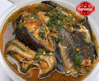 Fresh fish pepper soup + Yam or potato or white rice 