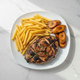 Barbecue Fish With Chips And Plantain