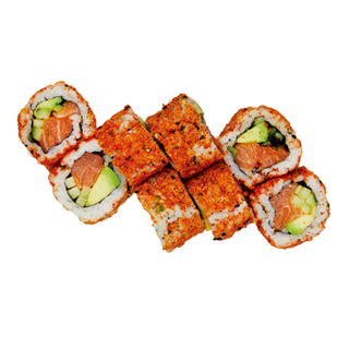 Uramaki de salmón con tobiko (8 uds.)