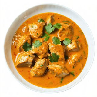 Pollo korma con papas fritas o arroz