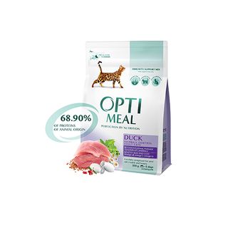 Optimeal сухий корм для дорослих котів з ефектом виведення шерсті - качка, 200 г
