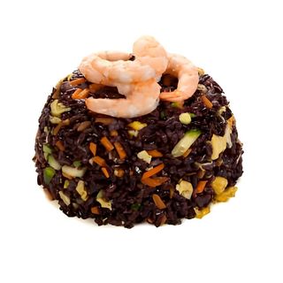 406 Riso venere saltato con verdure e gamberi