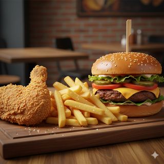 1 Beef  Burger + 1 Pc Chicken Thigh + Chips