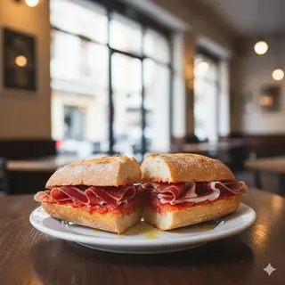 Bocadillo de pan tumaca y jamón serrano