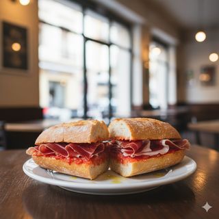 Bocadillo de pan tumaca y jamón serrano