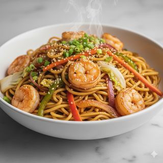 Tallarines De Huevo Salteado Con Gambas