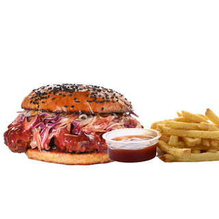 Sweet Raspberry Chicken Burger with fries