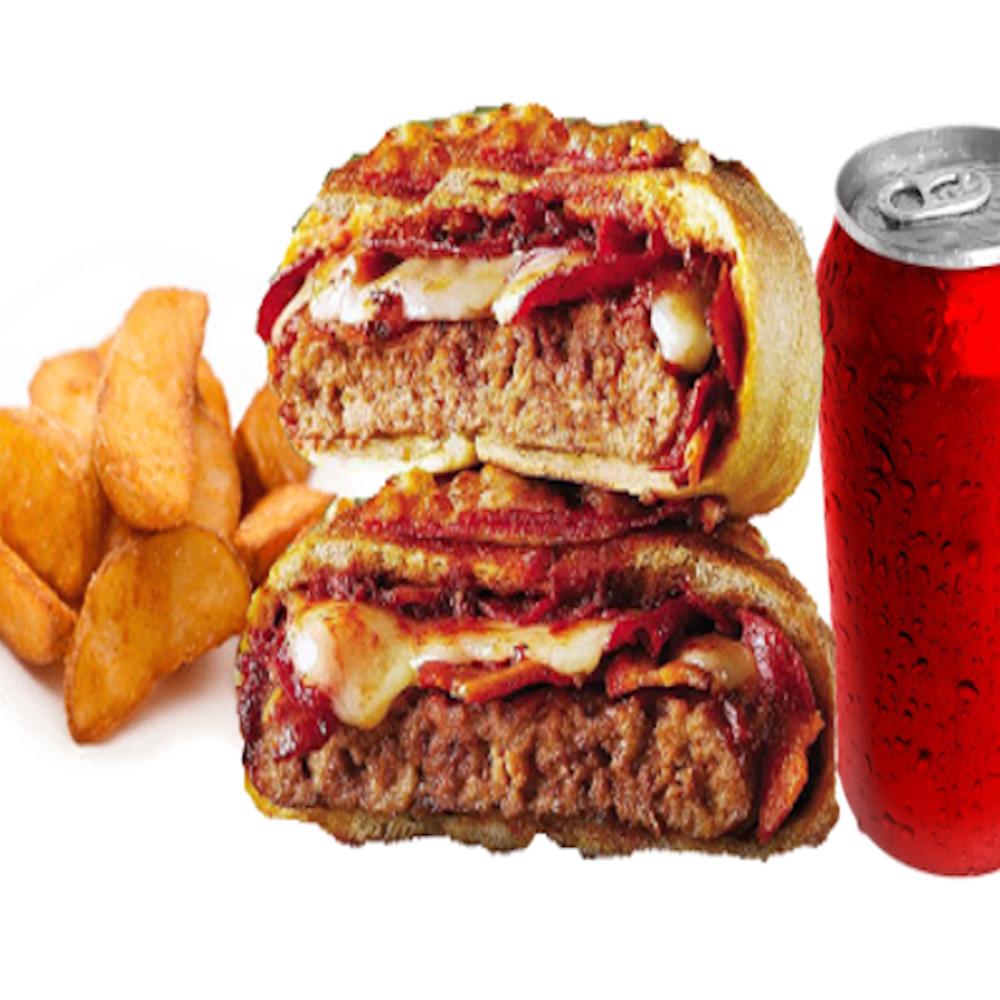 Menú pizza burger, patatas gajo y 1 bebida