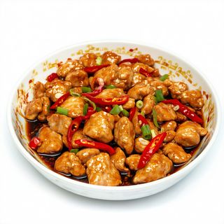 Lonchas De Pollo Frito Revuelto Con Chili