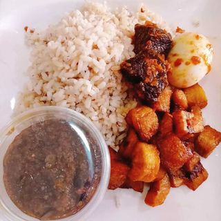 Ofada rice + 2beef + egg + Plantain