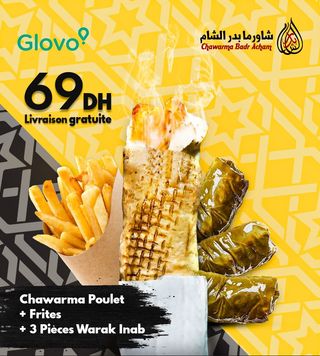 Chawarma Poulet + Frites + 3 Pièces Warak Inab (+10K orders)